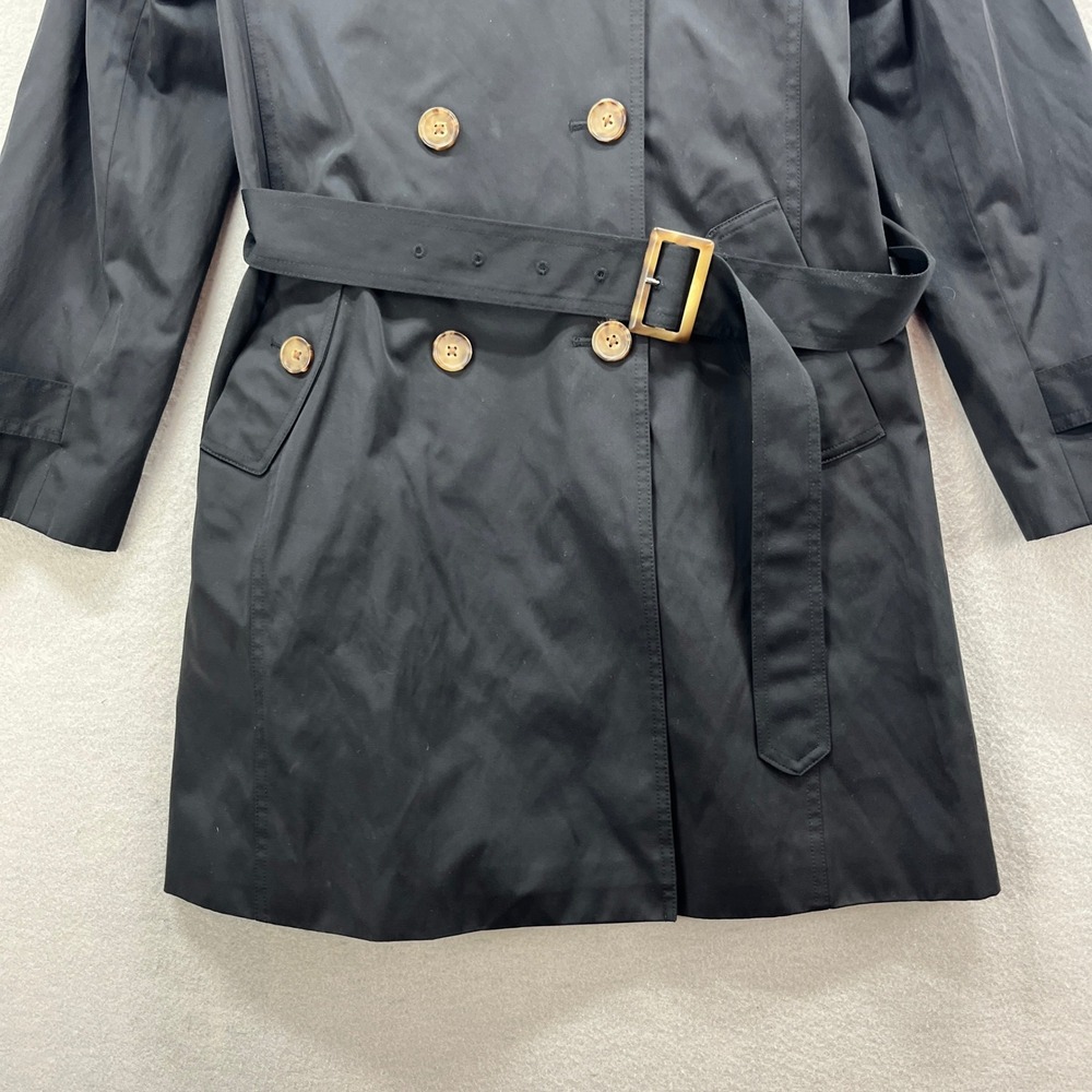 Talbots Trench Coat Womens 12P Black Double Breasted Belted Classic Petite - Picture 3 of 11